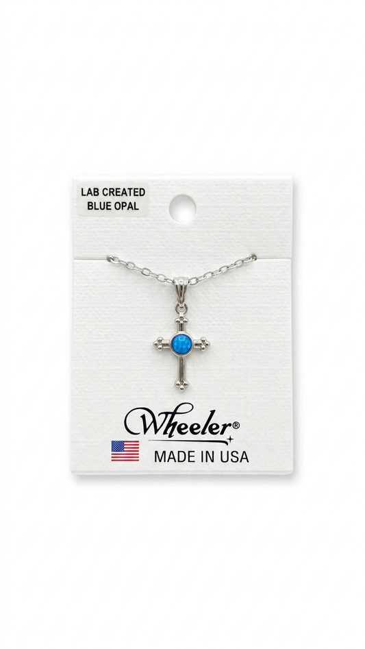 Wheeler Lab Created Blue Opal Cross Pendant Necklace