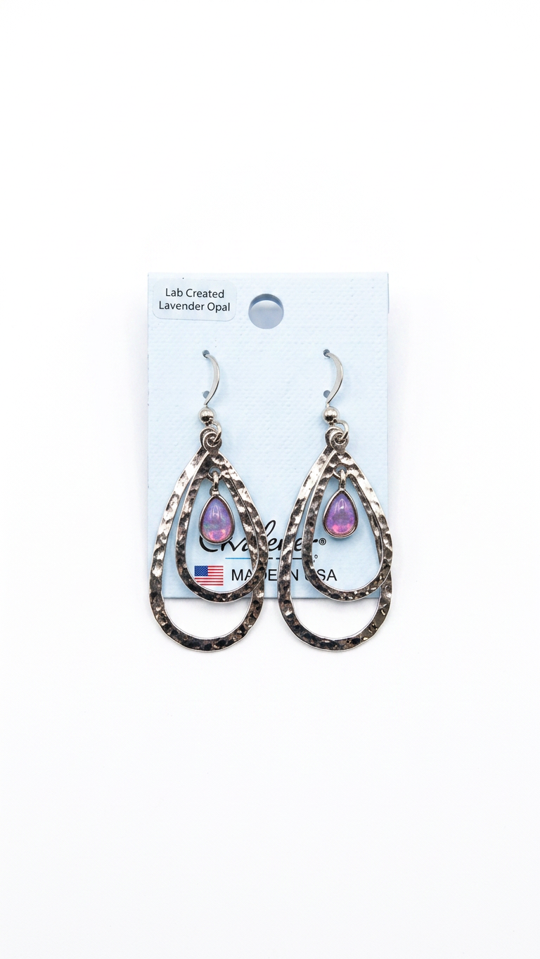Wheeler Lab Created Lavender Opal Hammered Teardrop Earrings