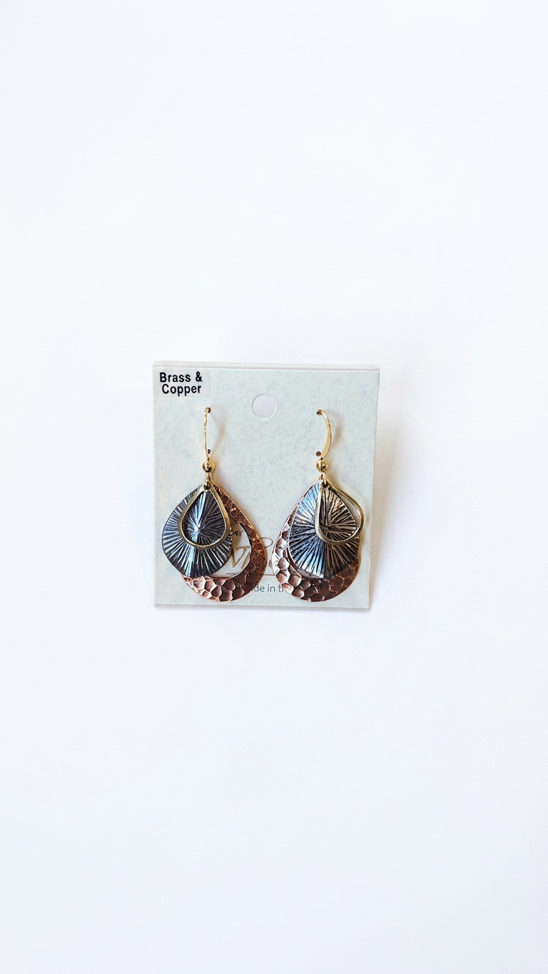 Wheeler Copper & Brass Teardrop Dangle Earrings