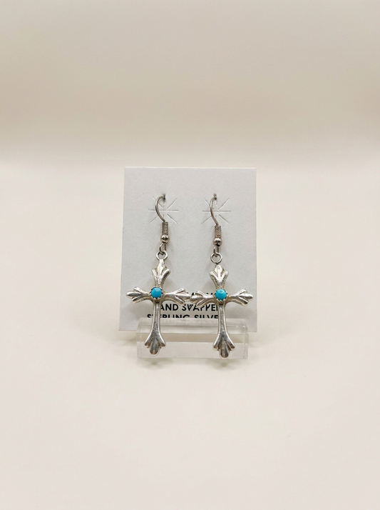 Navajo Sterling Dangle Cross Earrings —