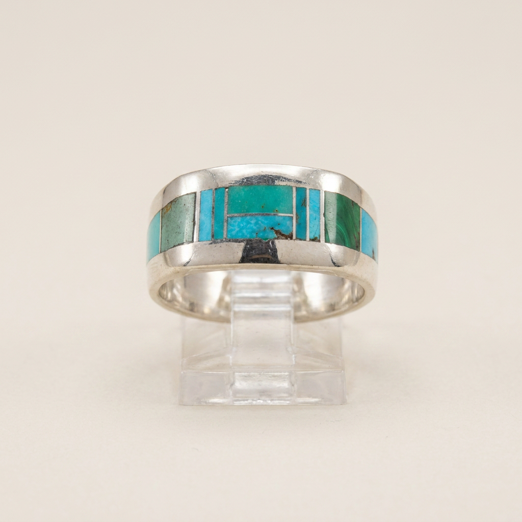 Southwest Sterling Inlay Turquoise Gemstone Pinehill Cobble