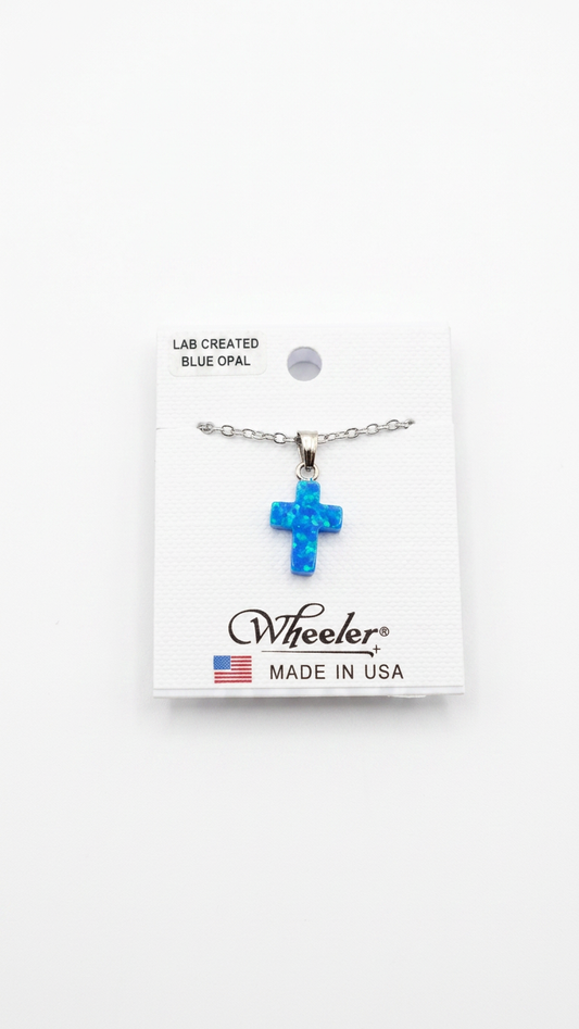 Wheeler Lab Created Blue Opal Cross Pendant Necklace