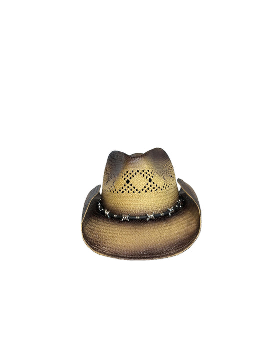 Peter Grimm Men' Woven Straw Cowboy Hat - Barbed Wire Band