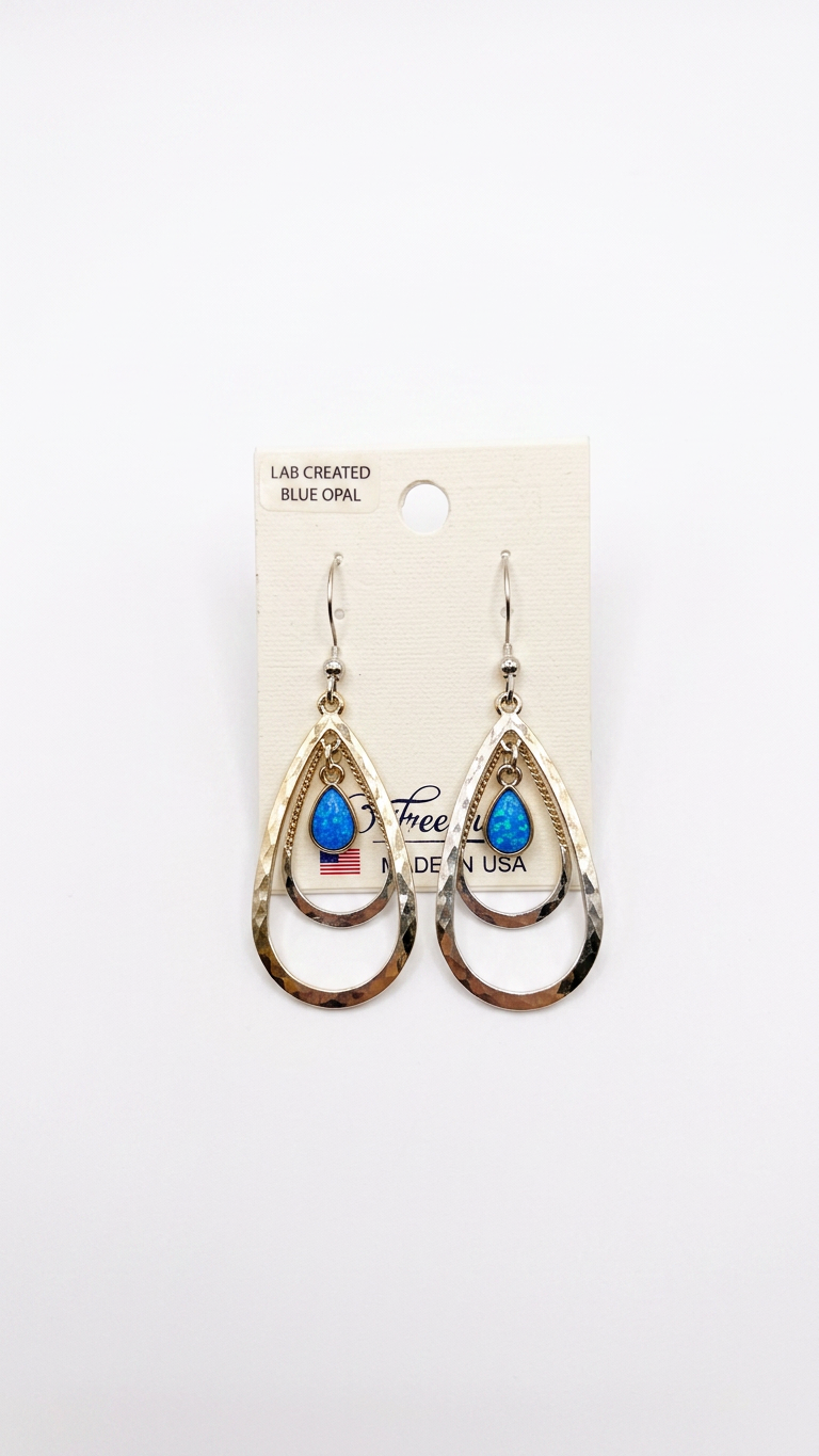 Wheeler Lab Created Blue Opal Teardrop Dangle Earrings