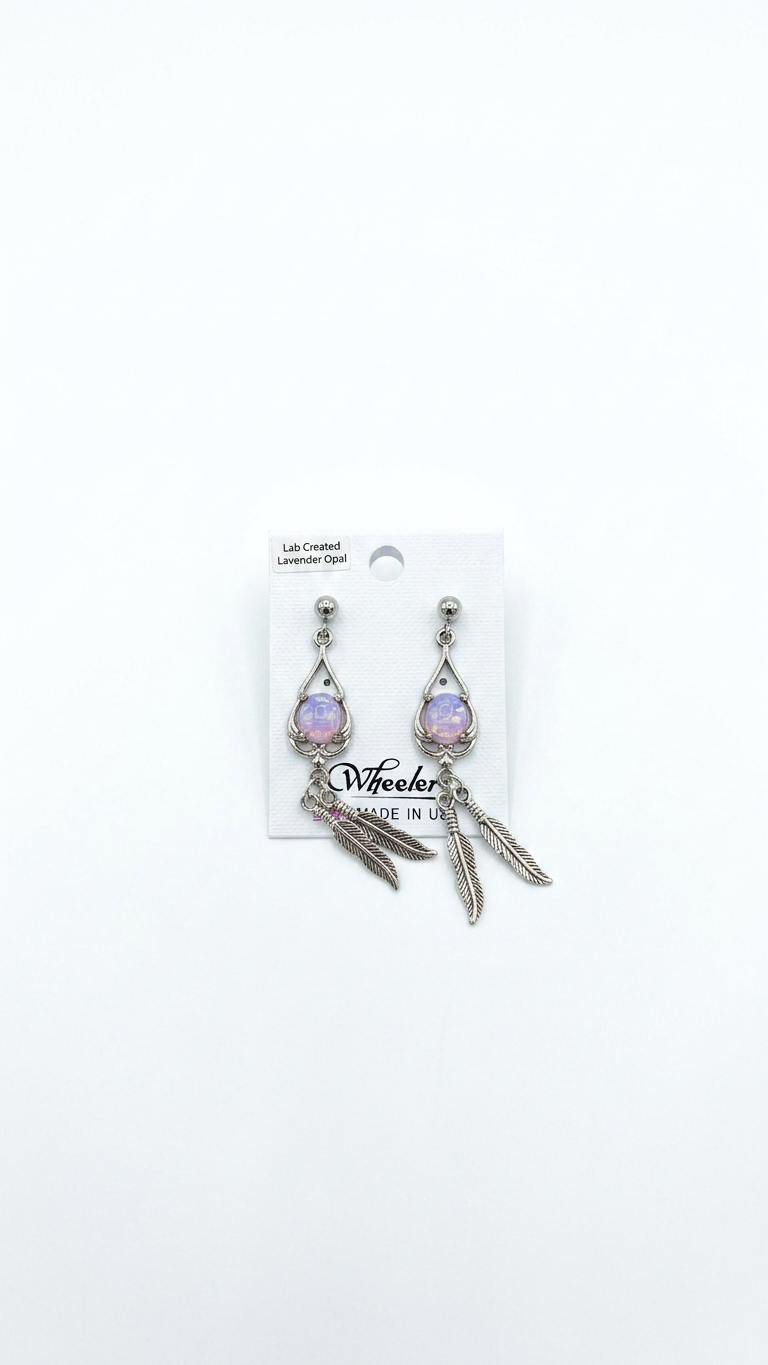 Wheeler Lab Created Lavender Opal Teardrop Feather Dangle Earrings