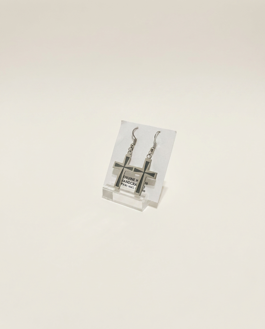 Navajo Handmade Sterling Cross Dangle Earrings —