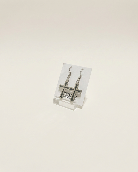 Navajo Handmade Sterling Cross Dangle Earrings —