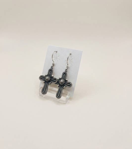 Navajo Handmade Sterlingjohn Begay Silversmith Earrings Cross