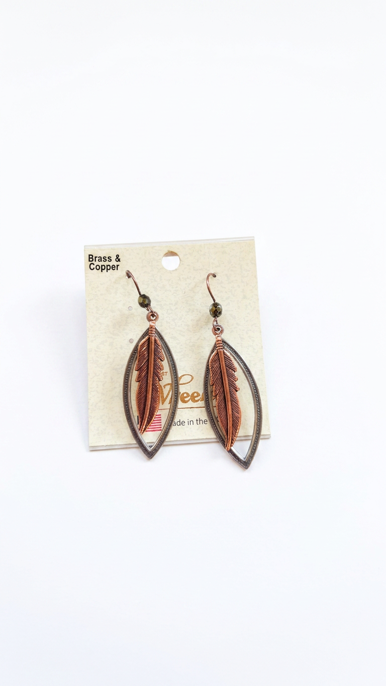 Wheeler Brass & Copper Feather Drop Earrings