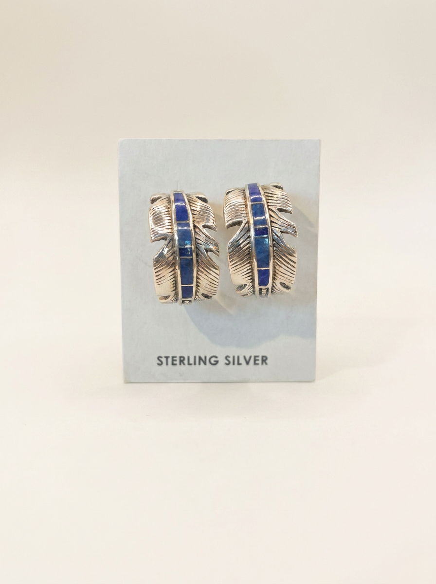 Ss Sterling Lapis Native Feather Earrings