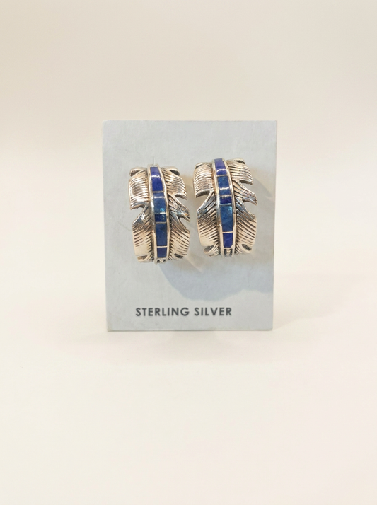 Ss Sterling Lapis Native Feather Earrings