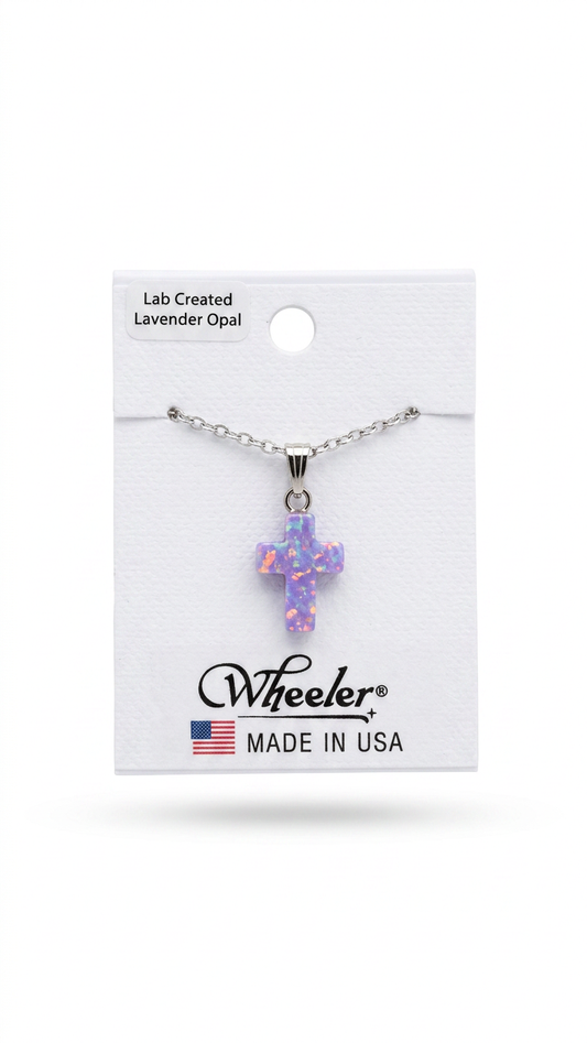 Wheeler Lab Created Lavender Opal Cross Necklace