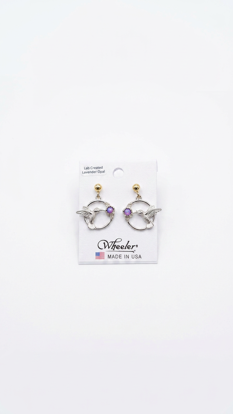 Wheeler Lab Created Lavender Opal Hummingbird Hoop Earrings
