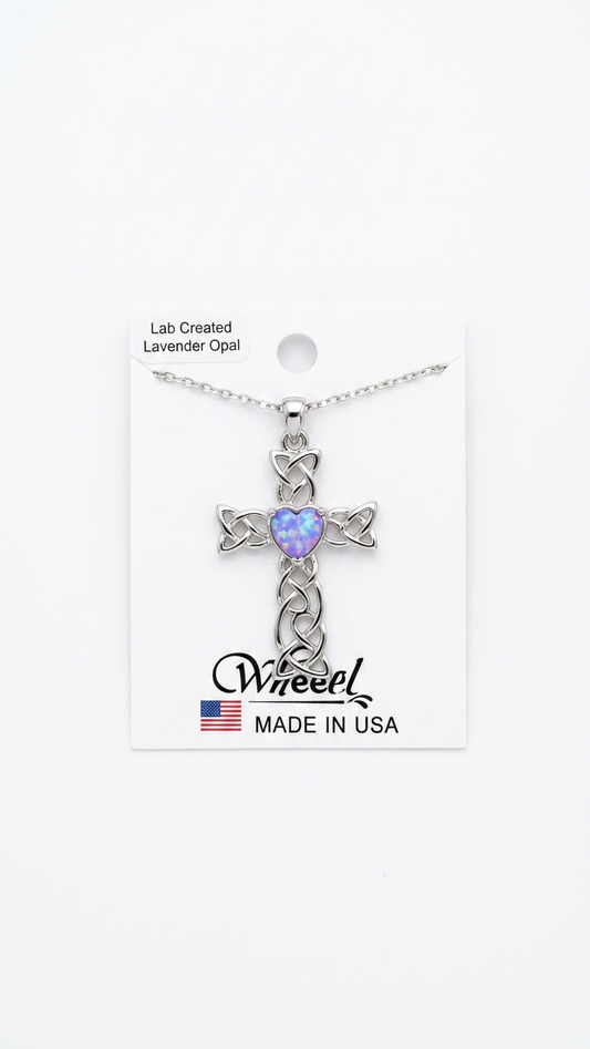 Wheeler Lab Created Lavender Opal Celtic Knot Cross Necklace