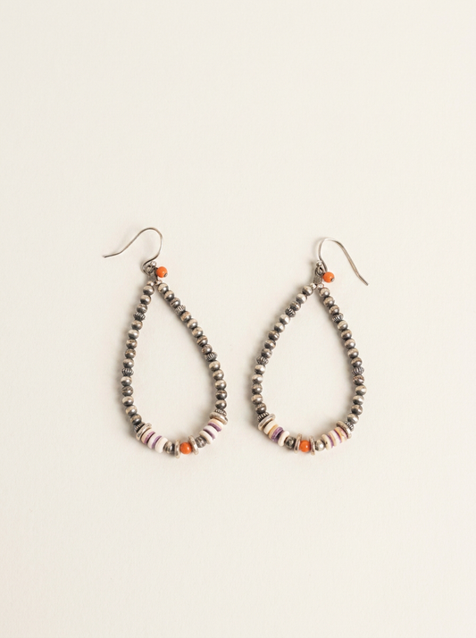navajo Handmade Spiny Oyster & Sterling Pearl Drop Earrings