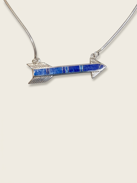 Supersmith Navajo Sterling Made Lapis Inlay Arrow Necklace