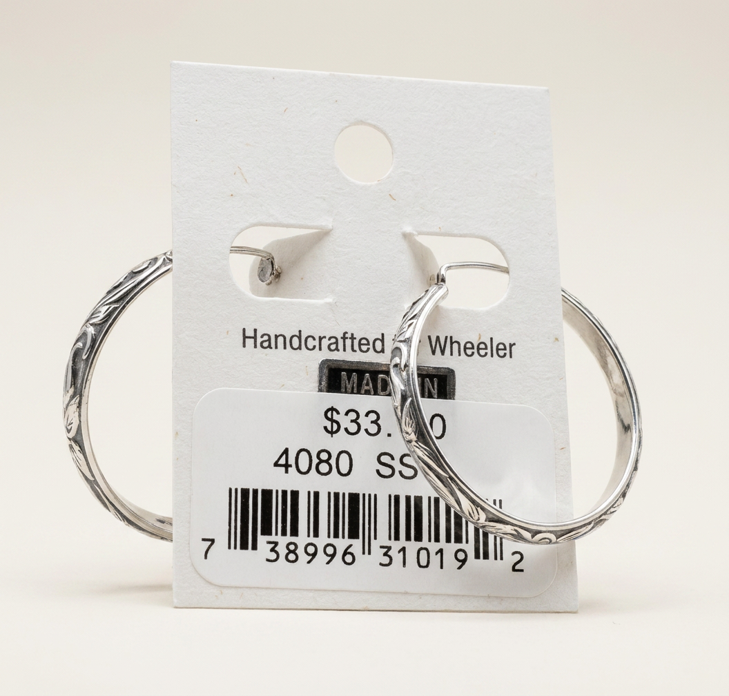Wheeler Sterling Dangle Earring Hoop with Engraved Detail
