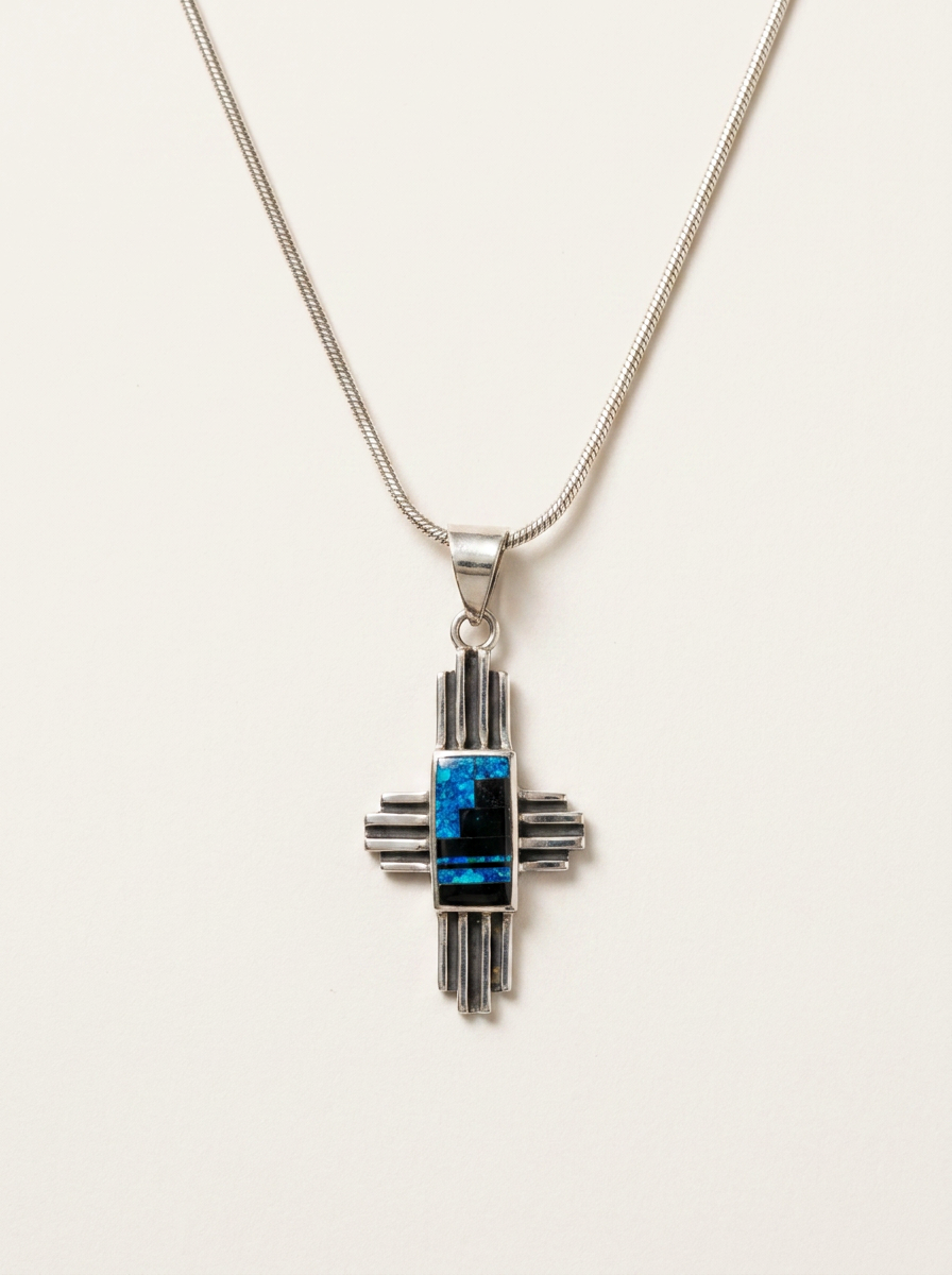 navajo Handmade Super Smith Sterling and Lapis Cross Necklace