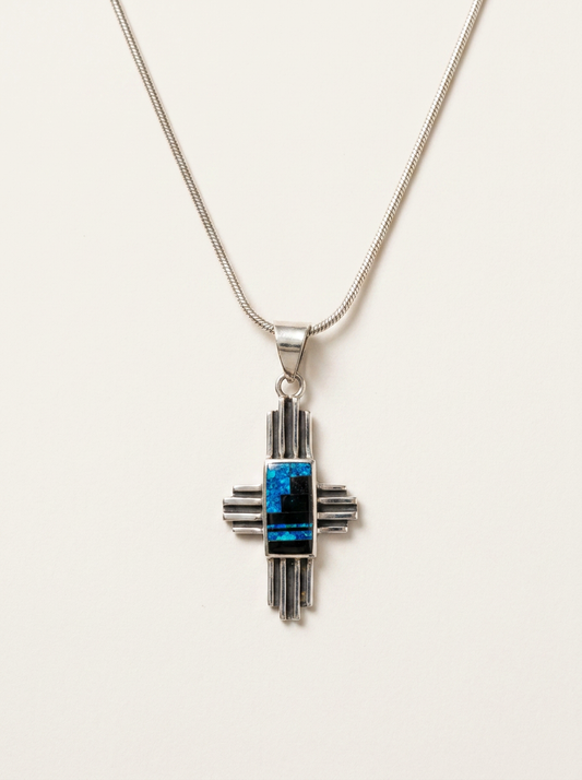 navajo Handmade Super Smith Sterling and Lapis Cross Necklace