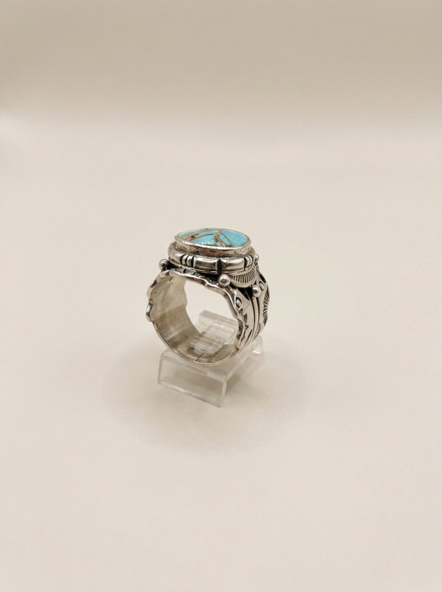 Supersmith navajo Made Sterling & Turquoise Etched Ring