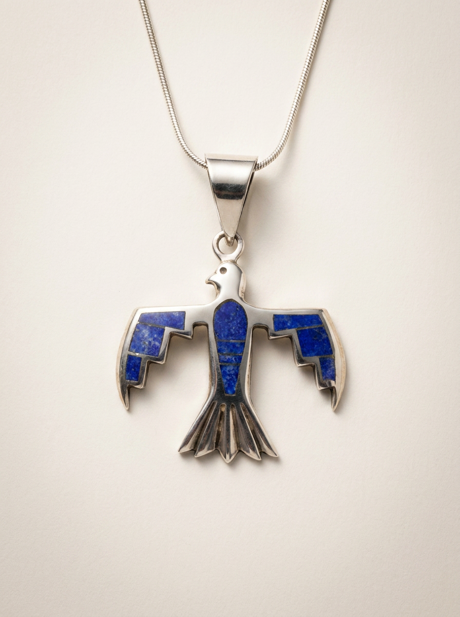 Supersmith navajo Made Eagle Sterling Lapis Necklace — Made''