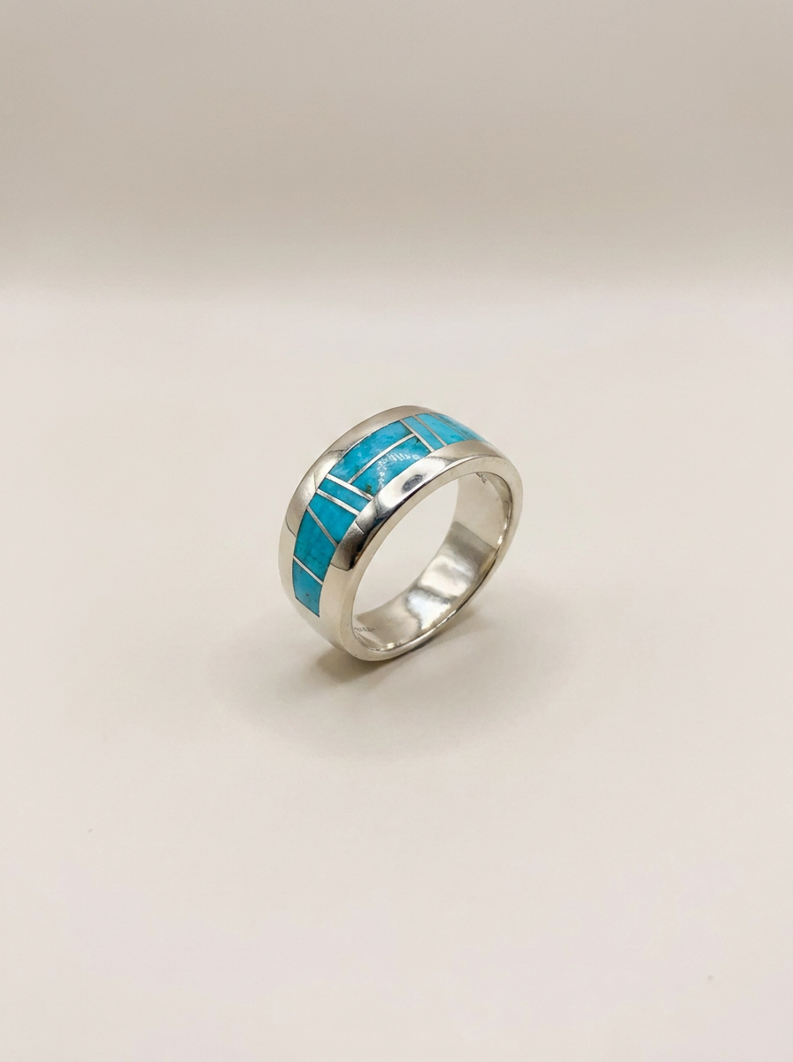 supersmith Navajo Handmade Sterling Ring Inlaid Band by