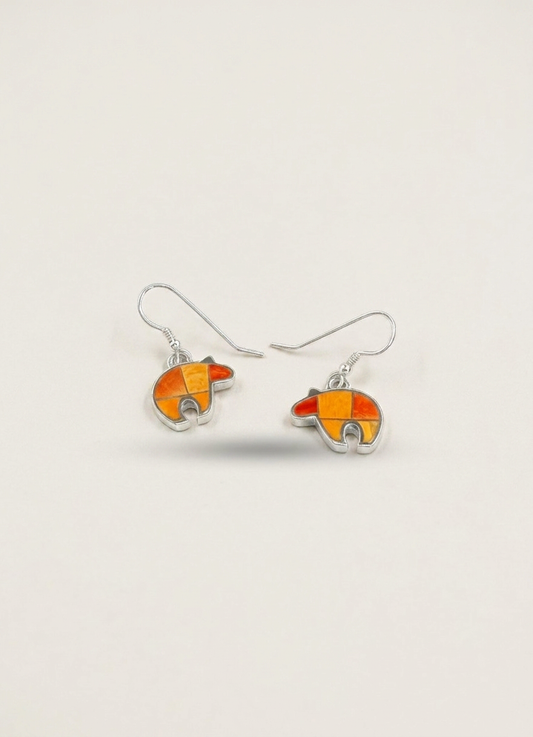 Supersmiths Spiny Oyster Inlay Bear Heartline Sterling Earrings