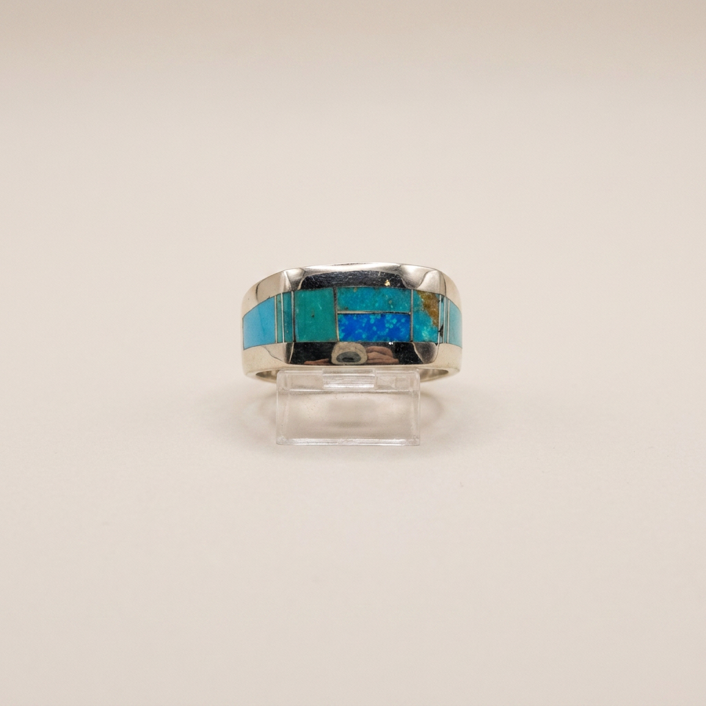 Southwest Sterling Inlay Turquoise Gemstone Pinehill Cobble