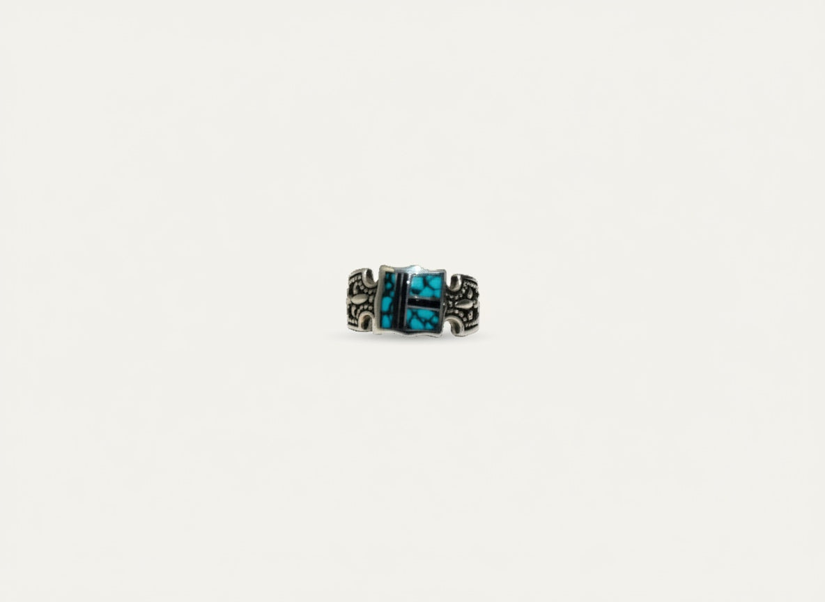 navajo Made Sterling & Turquoise Etched Band Ring