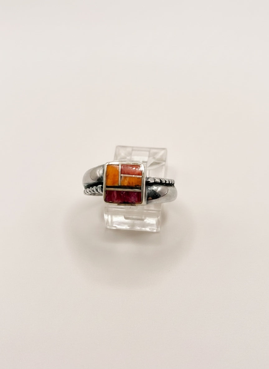 navajo Sterling Spiny Oyster Fire Desert Ring