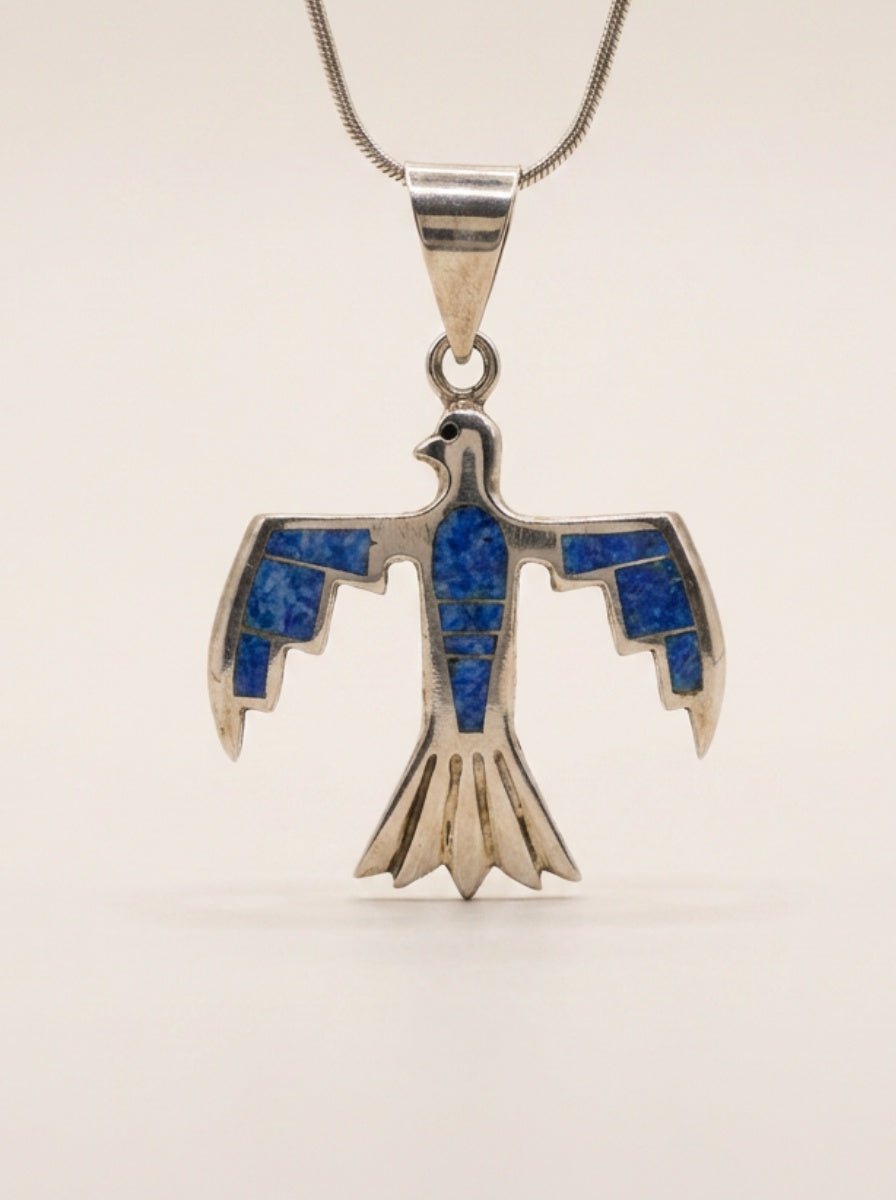 Supersmith navajo Made Eagle Sterling Lapis Necklace — Made''