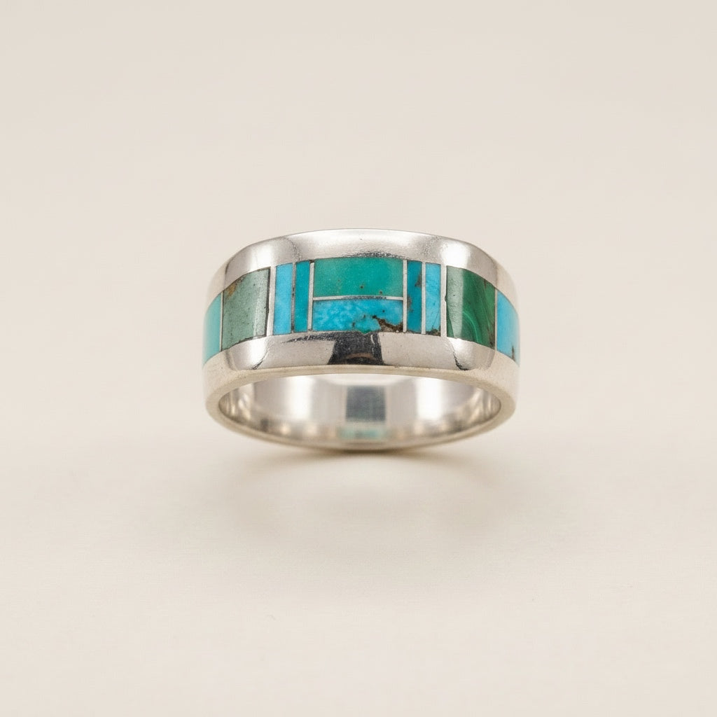 Southwest Sterling Inlay Turquoise Gemstone Pinehill Cobble