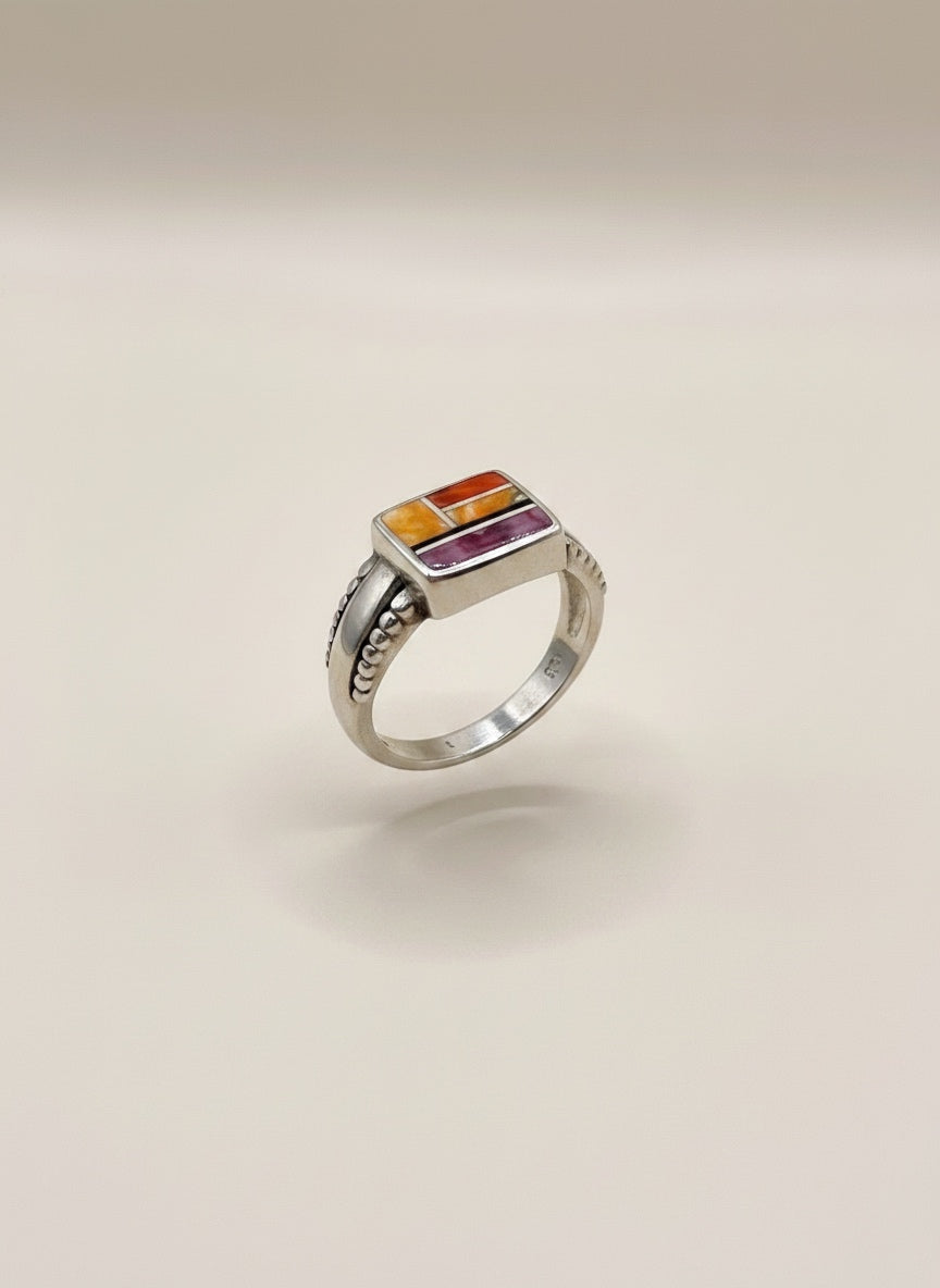 navajo Sterling Spiny Oyster Fire Desert Ring