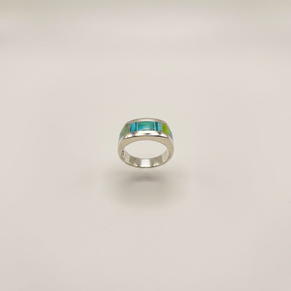 Southwest Sterling Inlay Turquoise Gemstone Pinehill Cobble
