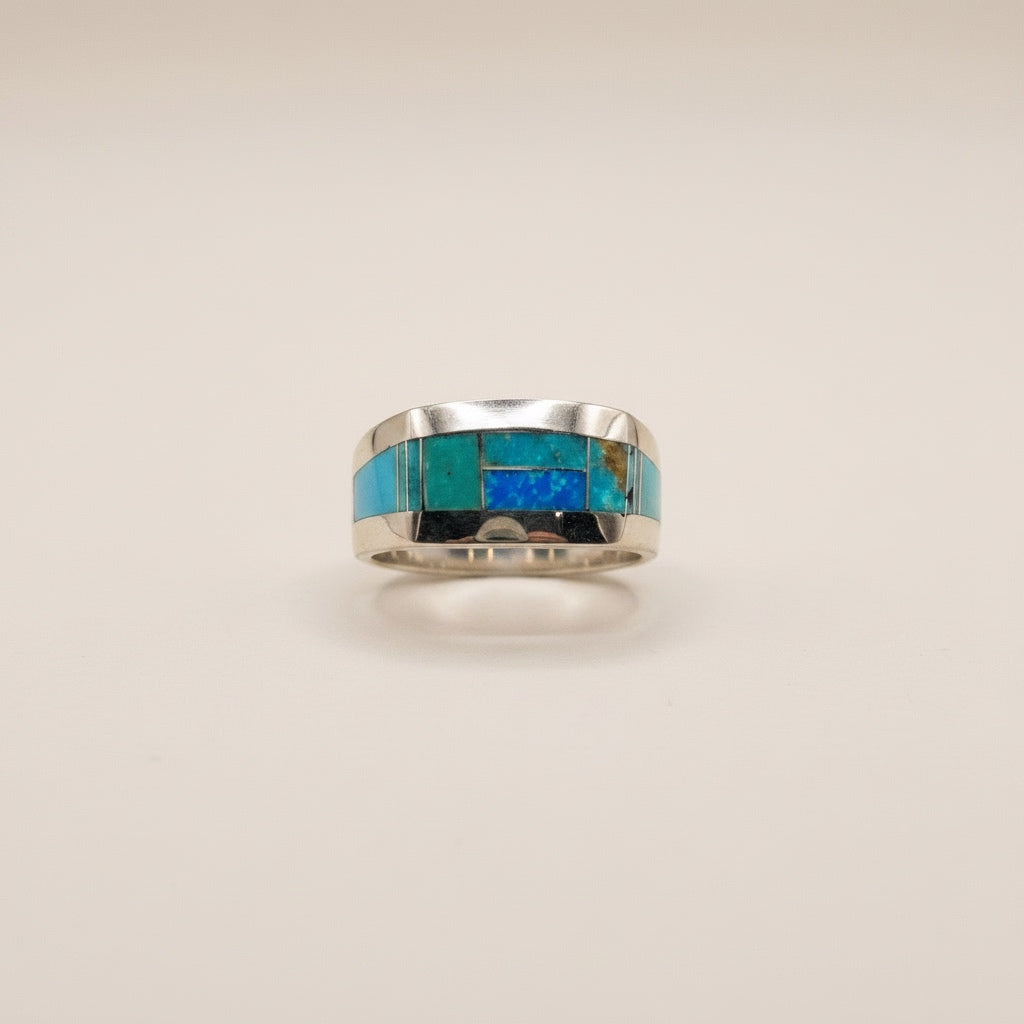 Southwest Sterling Inlay Turquoise Gemstone Pinehill Cobble