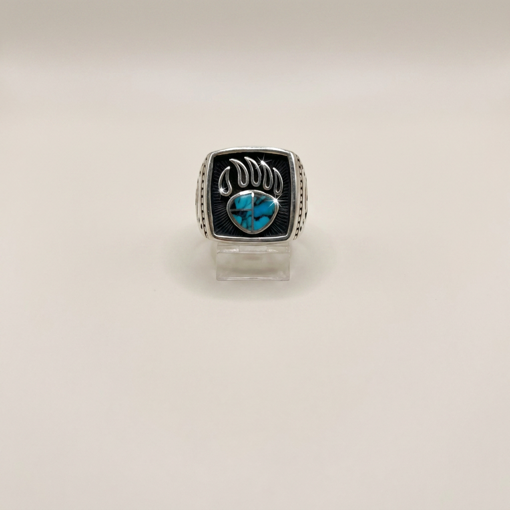 Navajo Handmade Nature Beauty Turquoise Bear Paw Ring