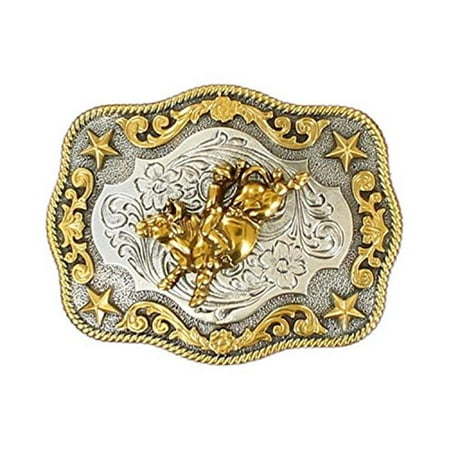 Nocona Youth Rectangle Rope Edge Bull Rider Belt Buckle
